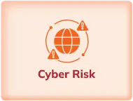 An icon representing cyber risk, featuring a globe surrounded by arrows and two warning triangles, symbolizing potential risks related to cybersecurity and online threats.