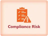 An icon representing compliance risk, featuring a checklist on a clipboard with a warning triangle, symbolizing the potential risks related to regulatory compliance within an organization.