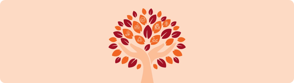 A stylized tree with branches and leaves, where the leaves are represented by various icons related to ESG (Environmental, Social, and Governance) themes, such as recycling, renewable energy, health, and community. The tree symbolizes growth, sustainability, and the interconnectedness of different ESG aspects.