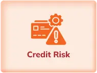 An icon representing credit risk, featuring a credit card, a gear symbolizing settings or management, and a warning triangle, highlighting potential risks associated with credit and lending.