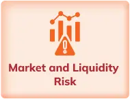 An icon representing market and liquidity risk, featuring a bar chart with fluctuating lines and a warning triangle, symbolizing potential risks in market activities and liquidity management