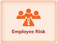 An icon representing employee risk, featuring three figures with a warning triangle, symbolizing potential risks associated with employees within an organization.